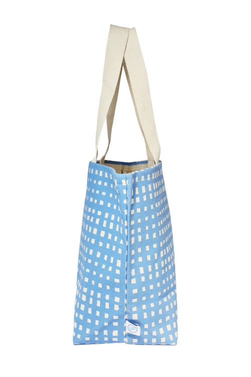 Dance Happy Micro Grid Wide Tote Bag In Azure
