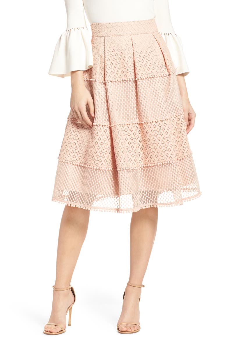 Banded Lace Midi Skirt, Main, color, BLUSH