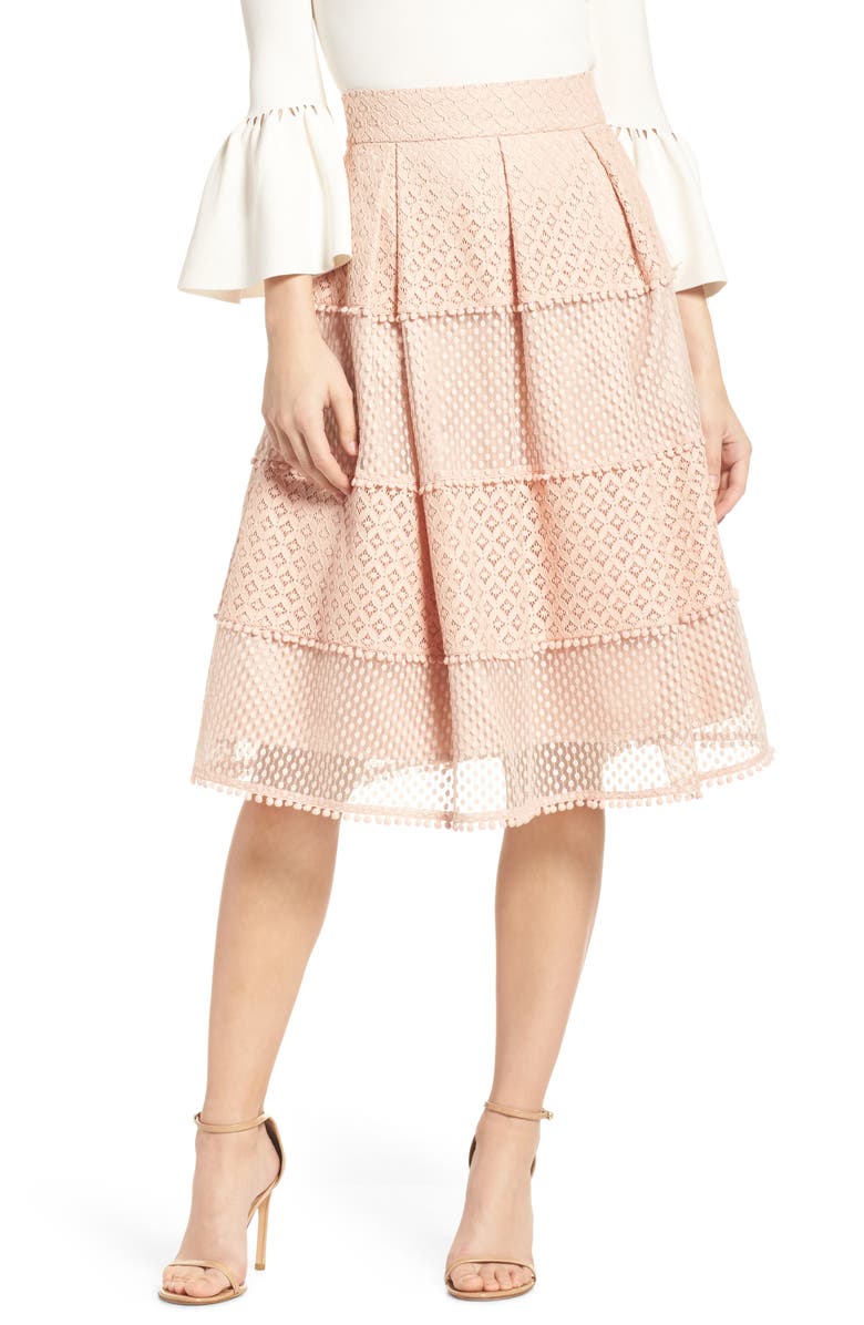 Eliza J Banded Lace Midi Skirt, Main, color,