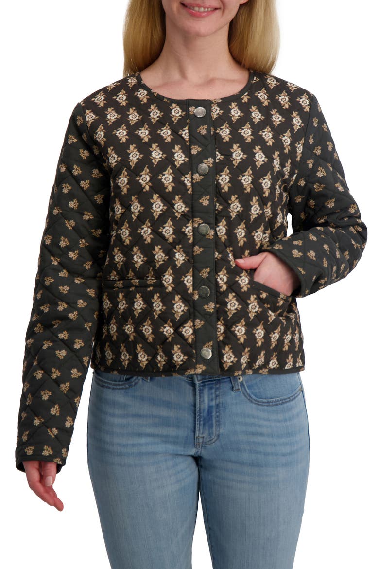Diamond Quilted Jacket, Main, color, BLACK FLORAL