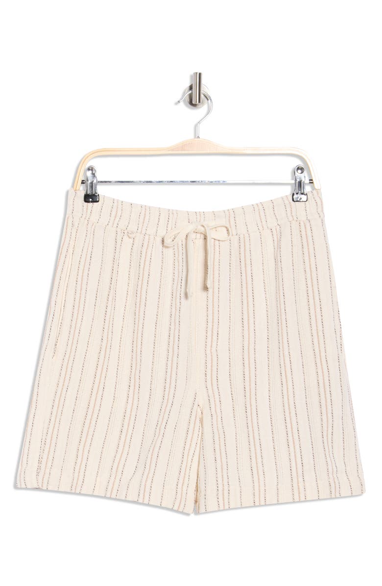 DENIM AND FLOWER Stripe Textured Drawstring Shorts, Alternate, color, Off White