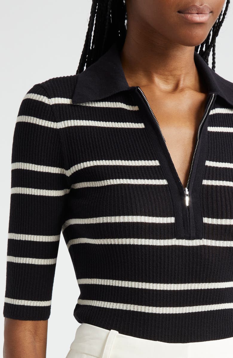 A.L.C. Cooper Stripe Knit Polo, Alternate, color, Black/ White Wide Stripe