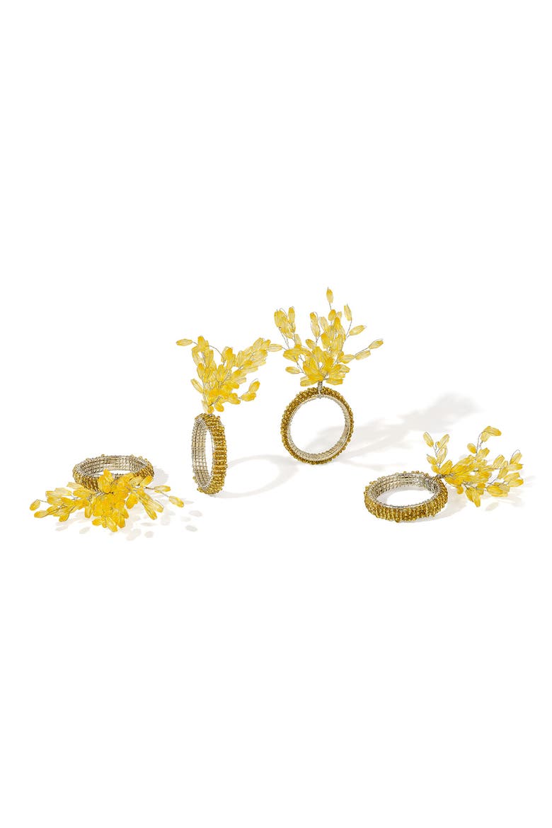 Floraison Gilded Set of 4 Napkin Rings, Main, color, YELLOW