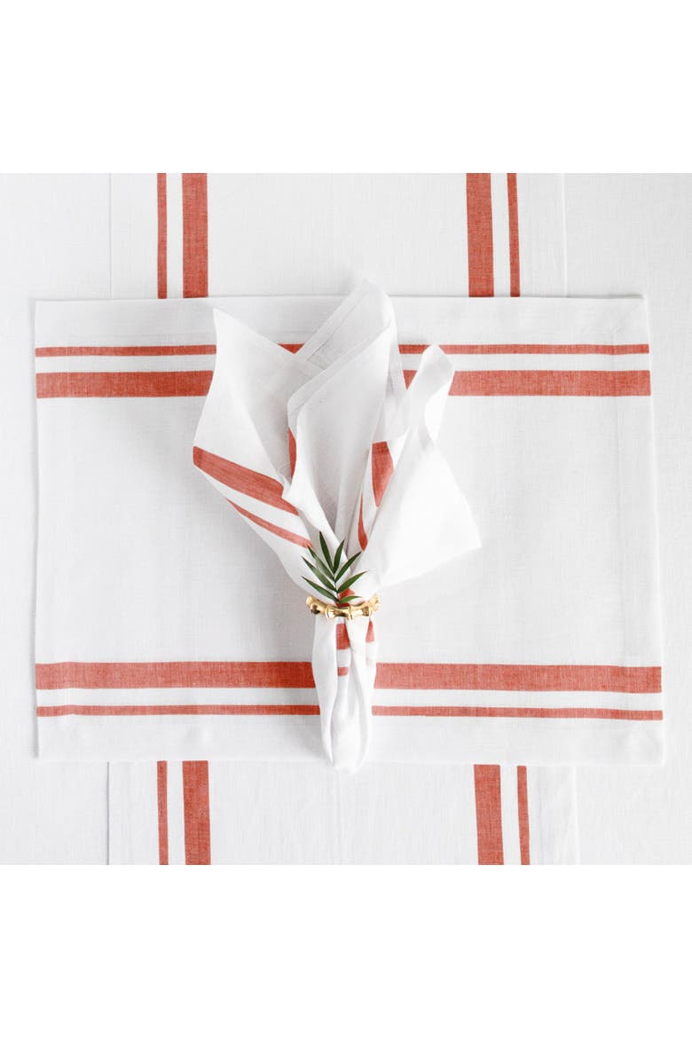 Linen Dinner Napkins Set of 4, 20 x 20" - French Stripe, Alternate, color, Red and White