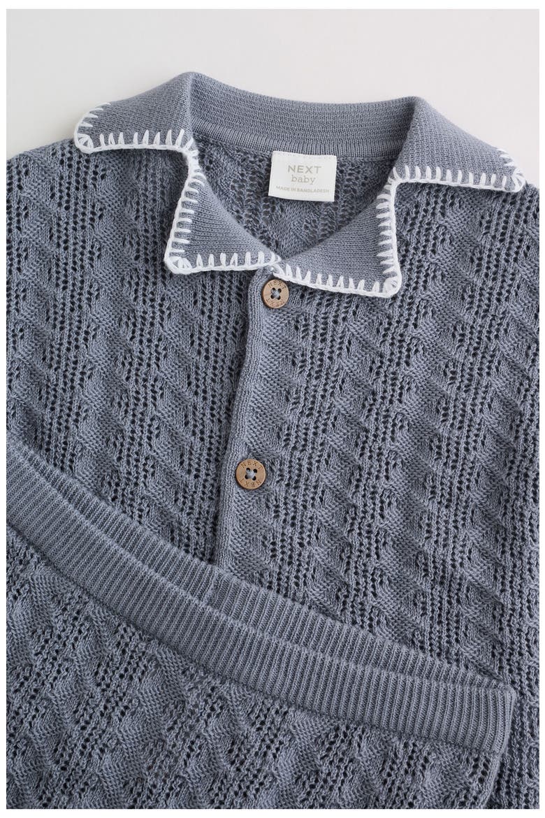Cotton Knit Button-Up Shirt & Shorts Set, Alternate, color, BLUE