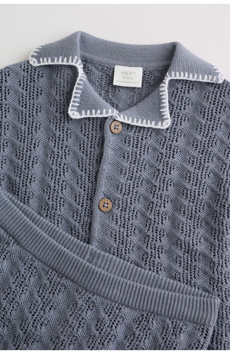 NEXT Cotton Knit Button-Up Shirt & Shorts Set, Alternate, color, Blue