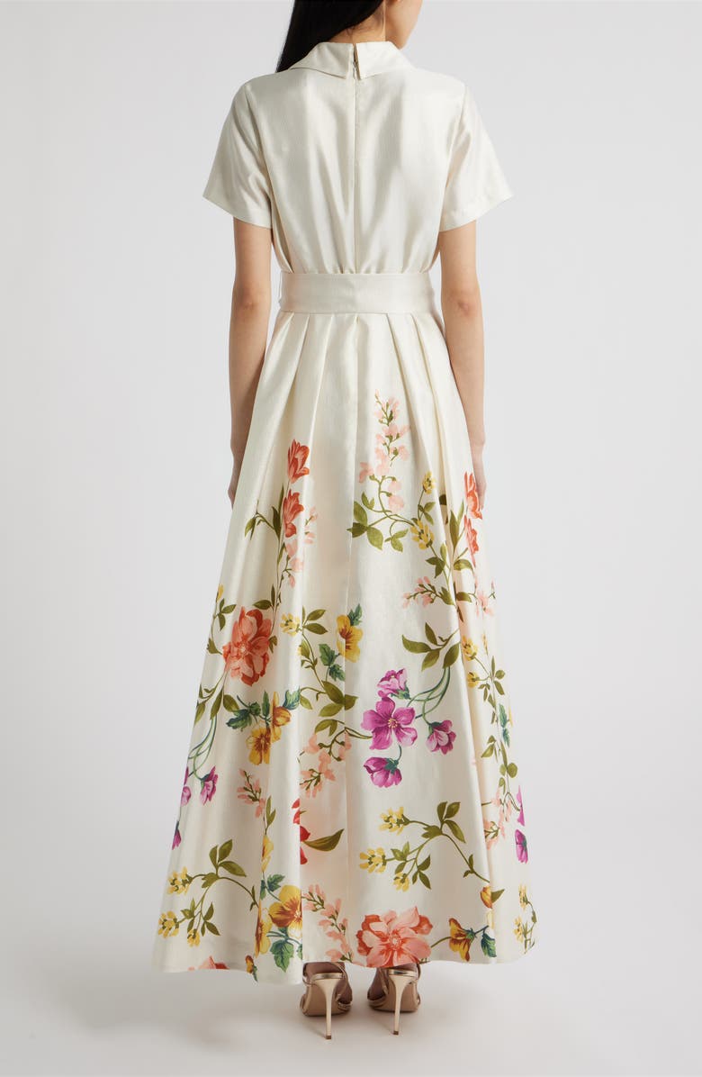 Tahari ASL Print Tie Waist Gown, Alternate, color, Creme Blush