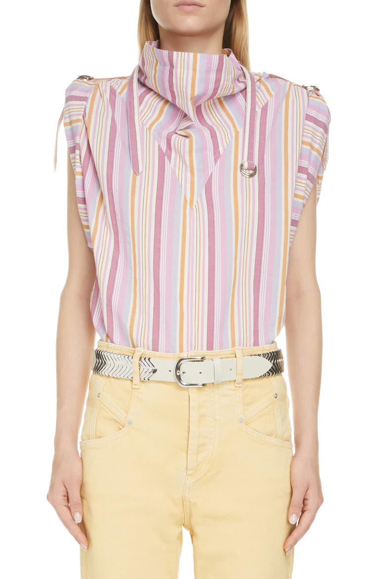 Tarlame Stripe Belted Cotton Top, Main, color, PINK