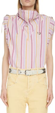Isabel Marant Tarlame Stripe Belted Cotton Top