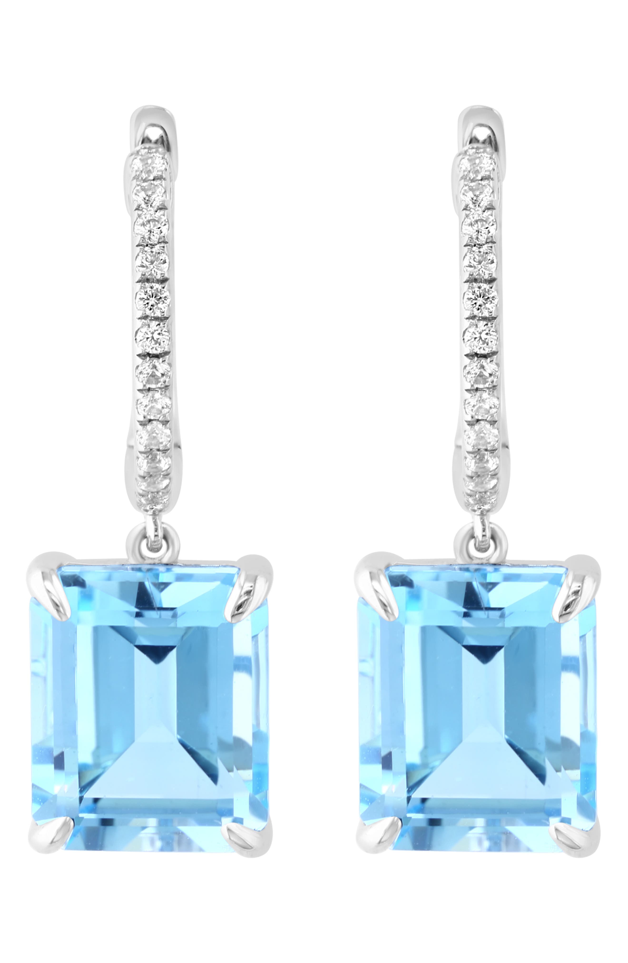 EFFY Blue Topaz & White Sapphire Drop Huggie Hoop Earrings