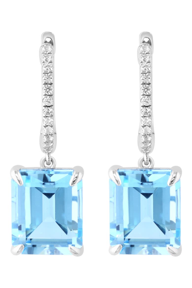 Blue Topaz & White Sapphire Drop Huggie Hoop Earrings, Main, color, BLUE