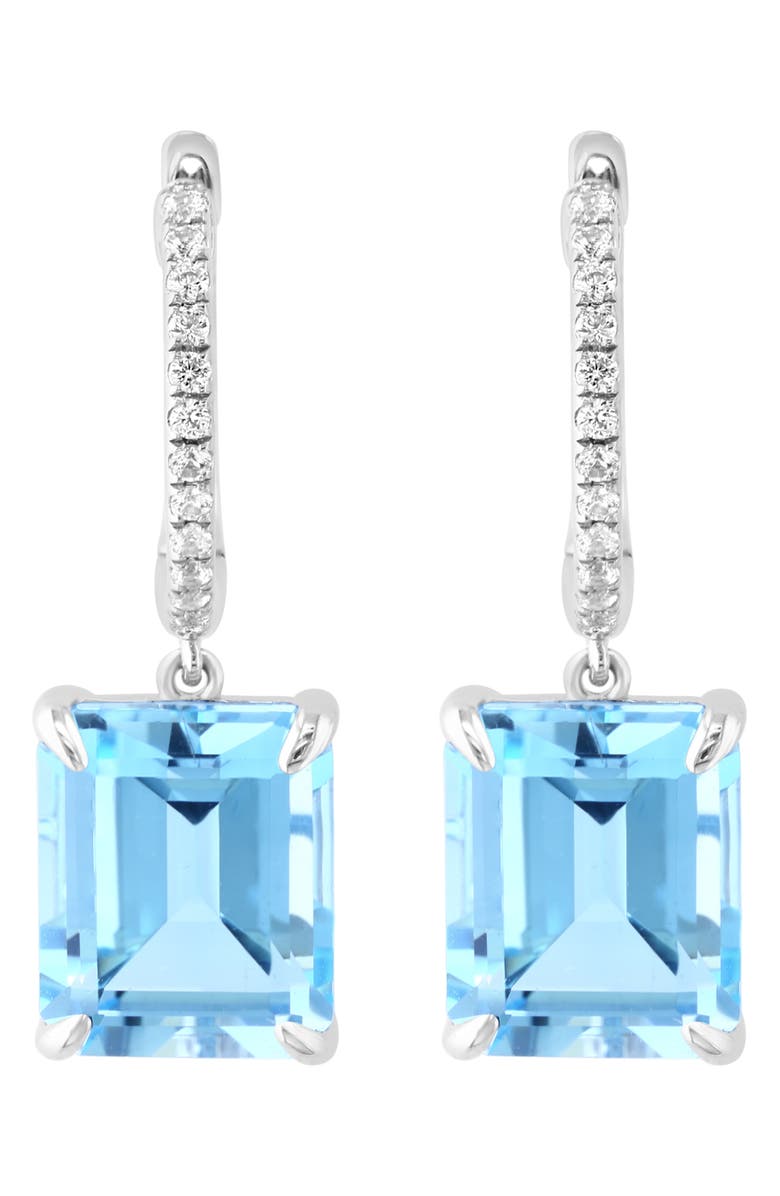 EFFY Blue Topaz & White Sapphire Drop Huggie Hoop Earrings, Main, color, Blue