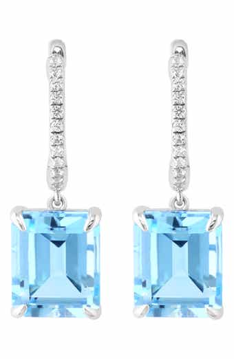 EFFY Blue Topaz & White Sapphire Drop Huggie Hoop Earrings