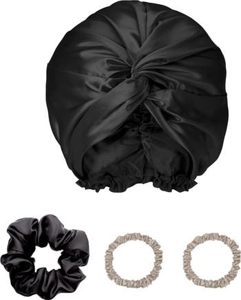 4- Piece Silk Hair Bonnet & Scrunchies Set