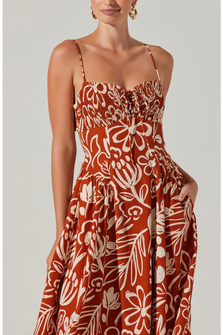 Sarai Floral Midi Sundress, Alternate, color, RUST CREAM FLORAL