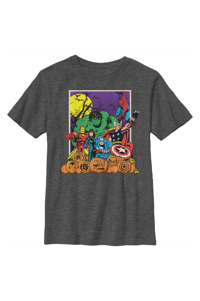 Boy's Marvel Halloween Avengers Scene  Graphic T-Shirt, Main, color, Charcoal Heather