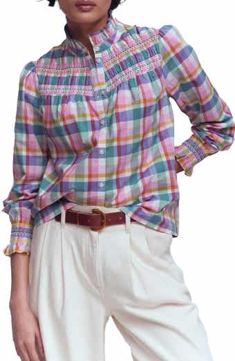 Esme Check Smock Detail Cotton Button-Up Shirt