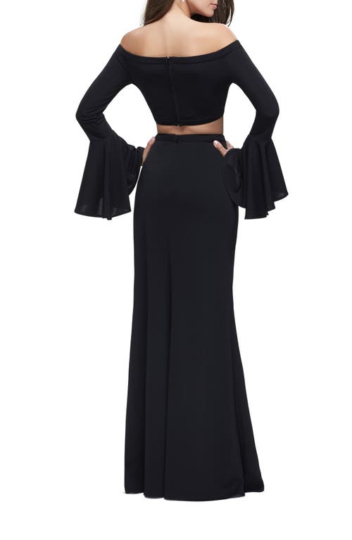 La Femme Off The Shoulder Two Piece Dress With Flared Sleeves In Black