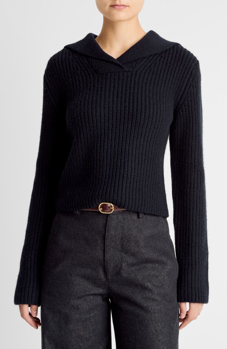 Vince Rib Wool & Cashmere Sailor Collar Sweater, Main, color, Coastal