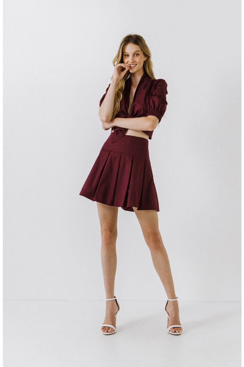 Pleat Cotton Miniskirt, Alternate, color, BURGUNDY