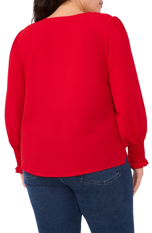 Cece Smocked Cuff V-neck Top In Red