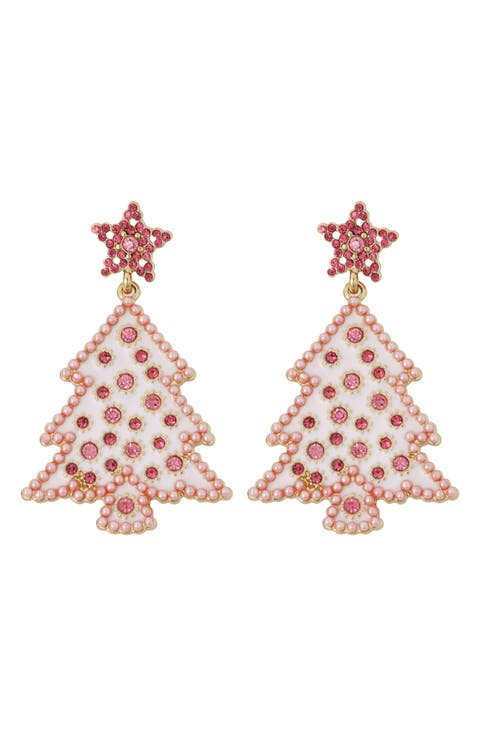 Enamel Christmas Tree Drop Earrings