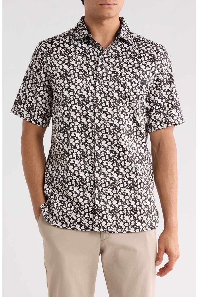 Floral Print Stretch Cotton Shirt, Main, color, BLACK BEAUTY
