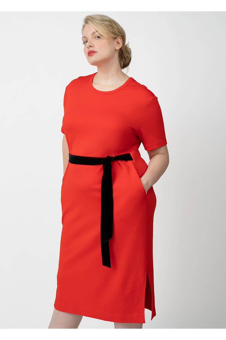 CoolROSE Luxe Midi Plus Size Dress with Velvet Tie, Alternate, color, Poppy