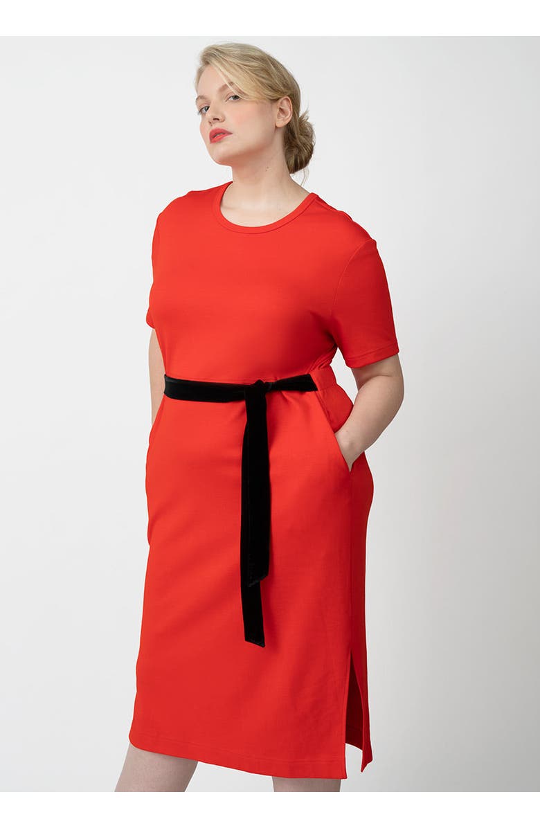 SEE ROSE GO CoolROSE Luxe Midi Plus Size Dress with Velvet Tie, Alternate, color, Poppy
