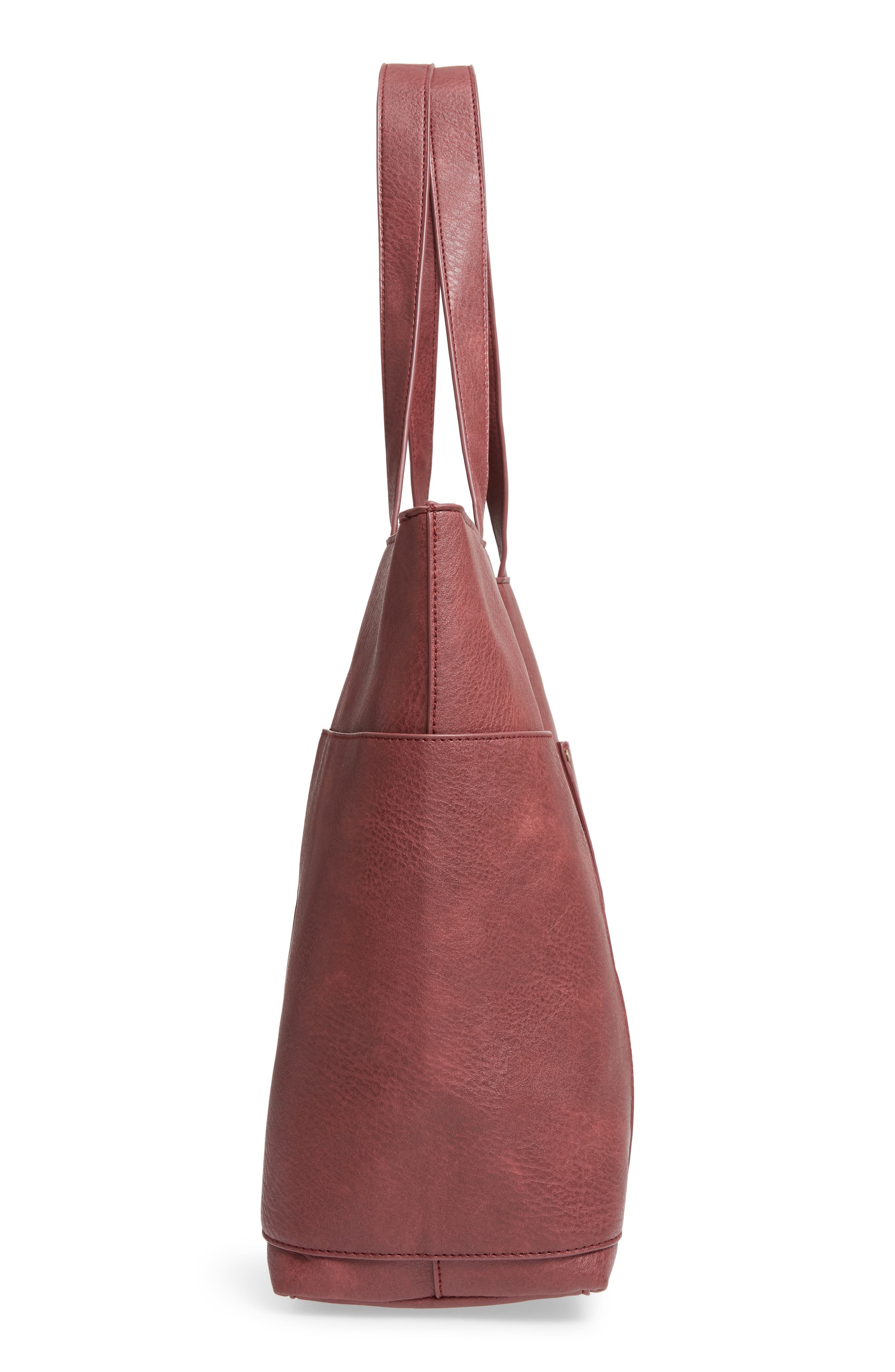 Studded Faux Leather Tote, Alternate, color, BURGUNDY LONDON