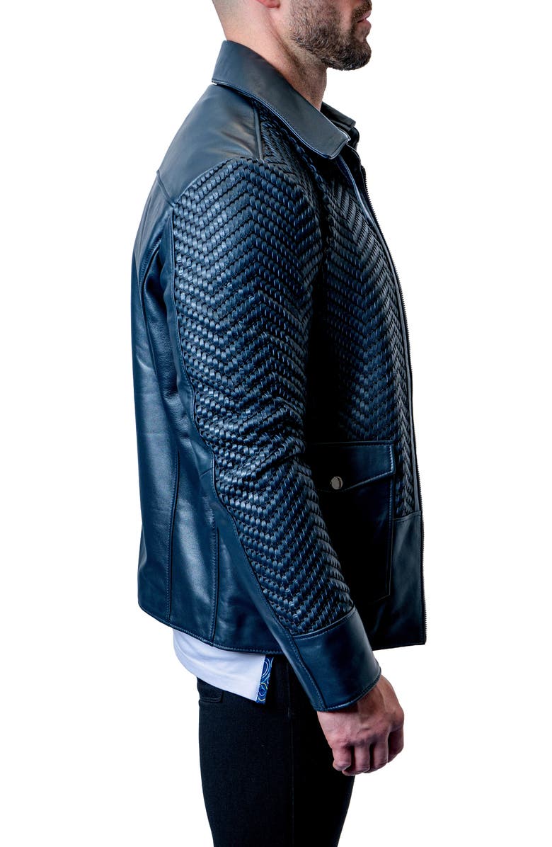 Maceoo Tresser Woven Leather Jacket, Alternate, color, Blue
