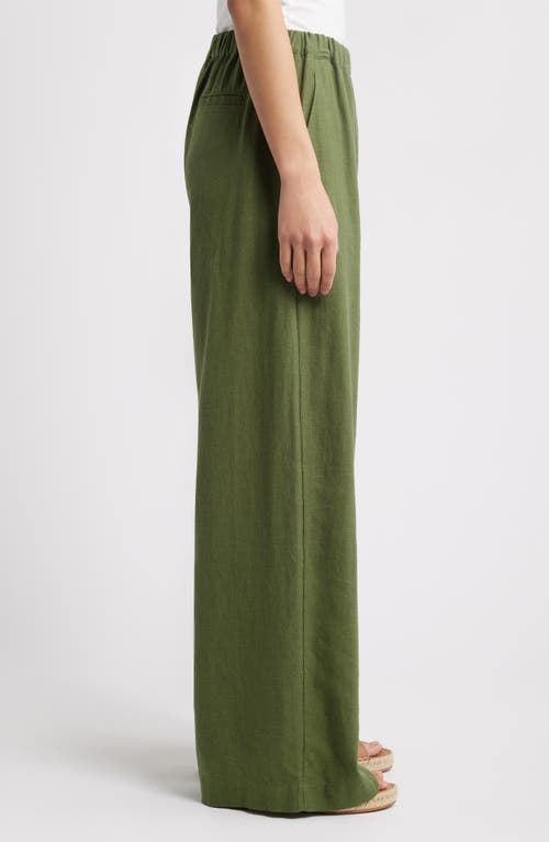 Caslonr Caslon(r) Wide Leg Pull-on Linen Blend Pants In Green Bronze