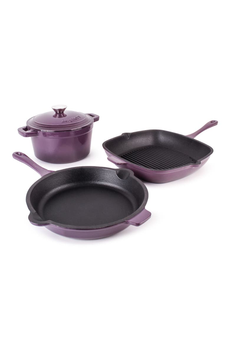 Neo Cast Iron 4-Piece Cookware Set, Main, color, PURPLE