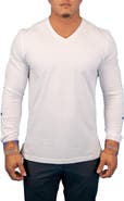 Maceoo Edison White Multi Square V-Neck Long Sleeve T-Shirt