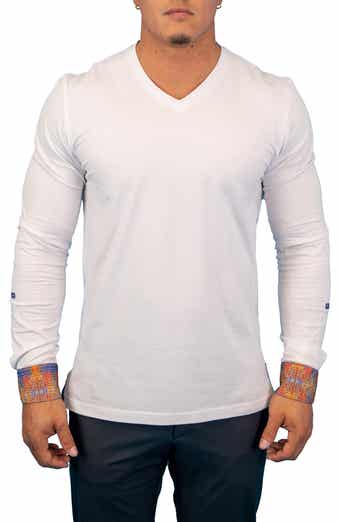 Edison White Multi Square V-Neck Long Sleeve T-Shirt
