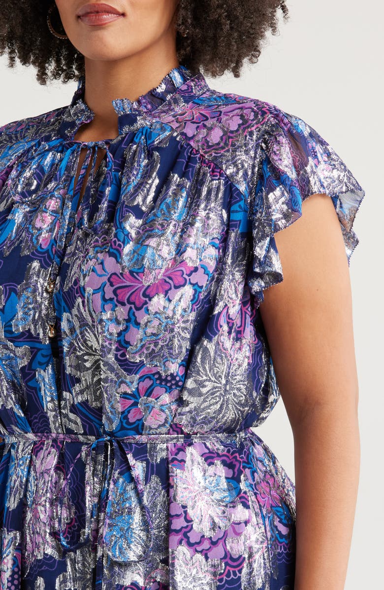 CIEBON Hilma Metallic Floral Print A-Line Dress, Alternate, color,