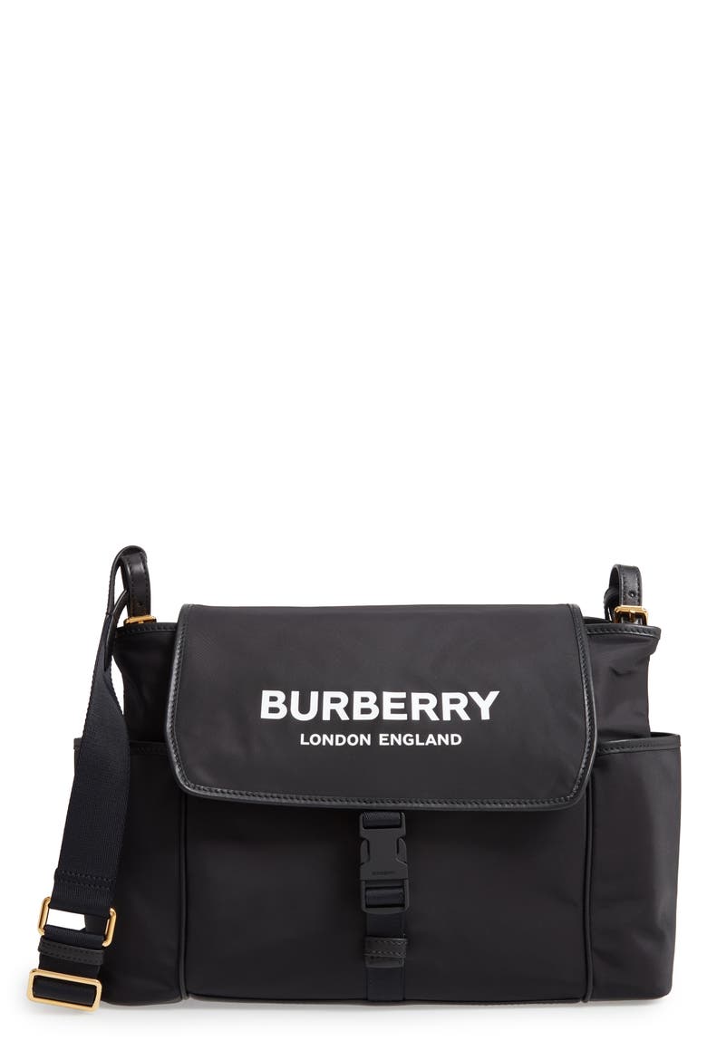 Flap Nylon Diaper Bag, Main, color, BLACK