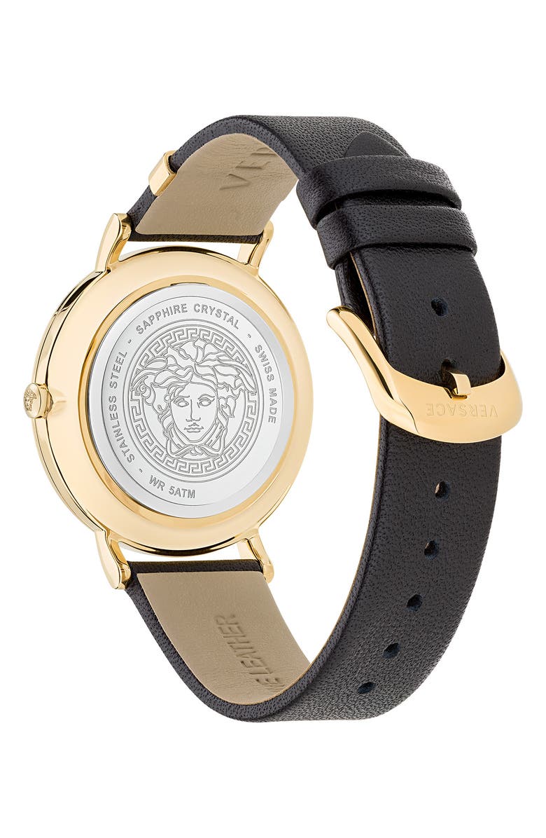 Versace V-Eternal Leather Strap Watch, Alternate, color, Gold