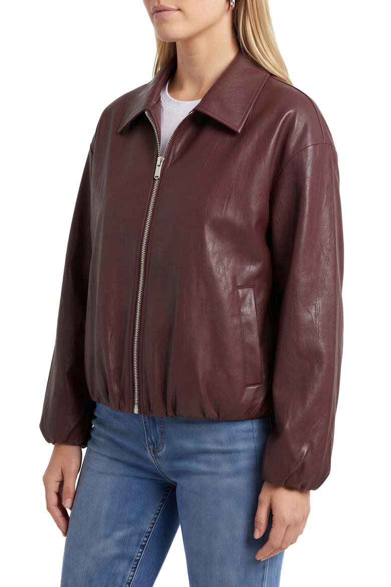 Faux Leather Zip Front Bubble Jacket, Alternate, color, BORDEAUX