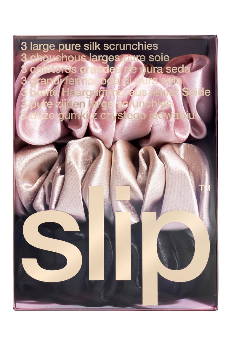 3-Pack Large Silk Scrunchie Set, Alternate, color, MULTI