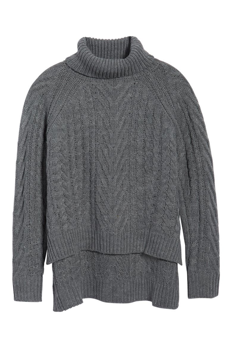 Cable Knit Turtleneck Sweater, Alternate, color, CHARCOAL