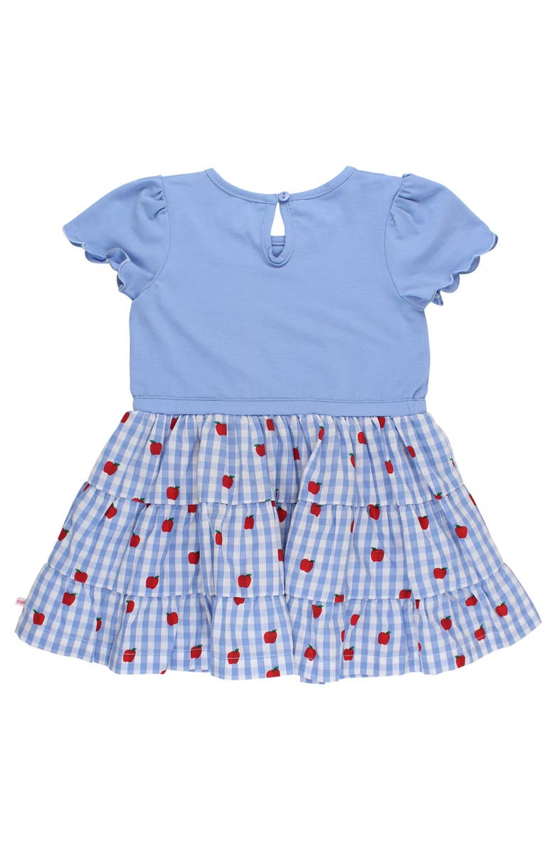 RuffleButts Mixed Media Short Sleeve Tiered Dress, Alternate, color, Apple Orchard Classic Gingham