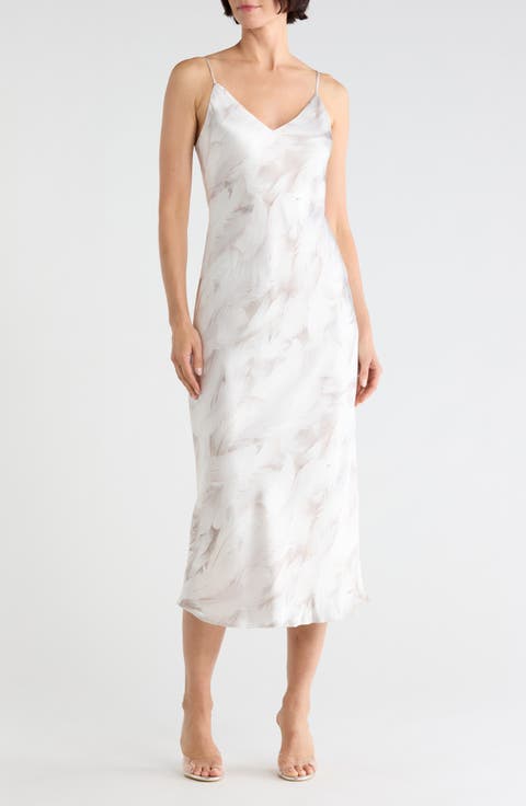 Seridie Feather Print Midi Slipdress