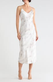 L'AGENCE Seridie Feather Print Midi Slipdress