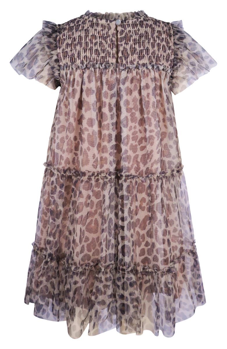 Zunie Kids' Animal Print Smocked Tiered Dress, Alternate, color, Tan/ Brown