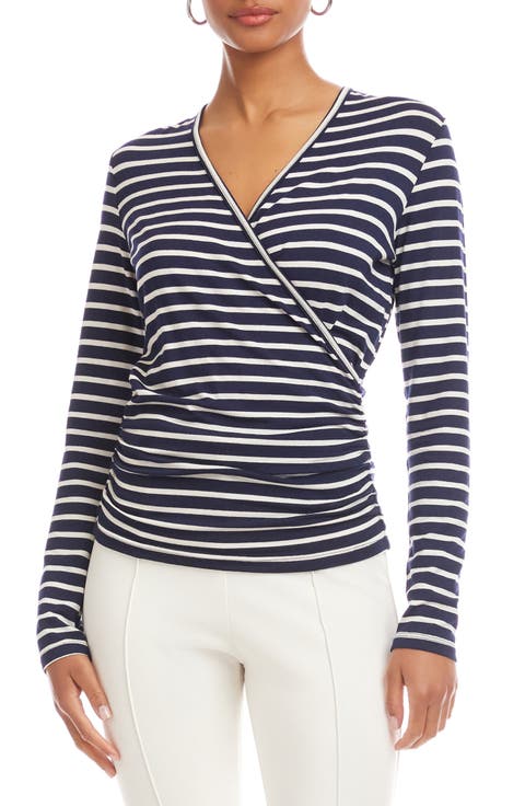 Stripe Crossover Ruched Top (Petite)