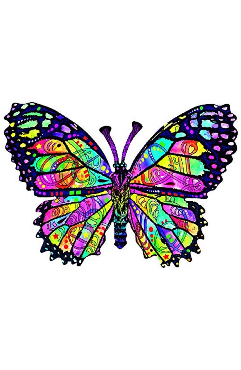 Sunsout Stained Glass Butterfly 1000 piece Jigsaw Puzzle for Adults Special Shape, Alternate, color,
