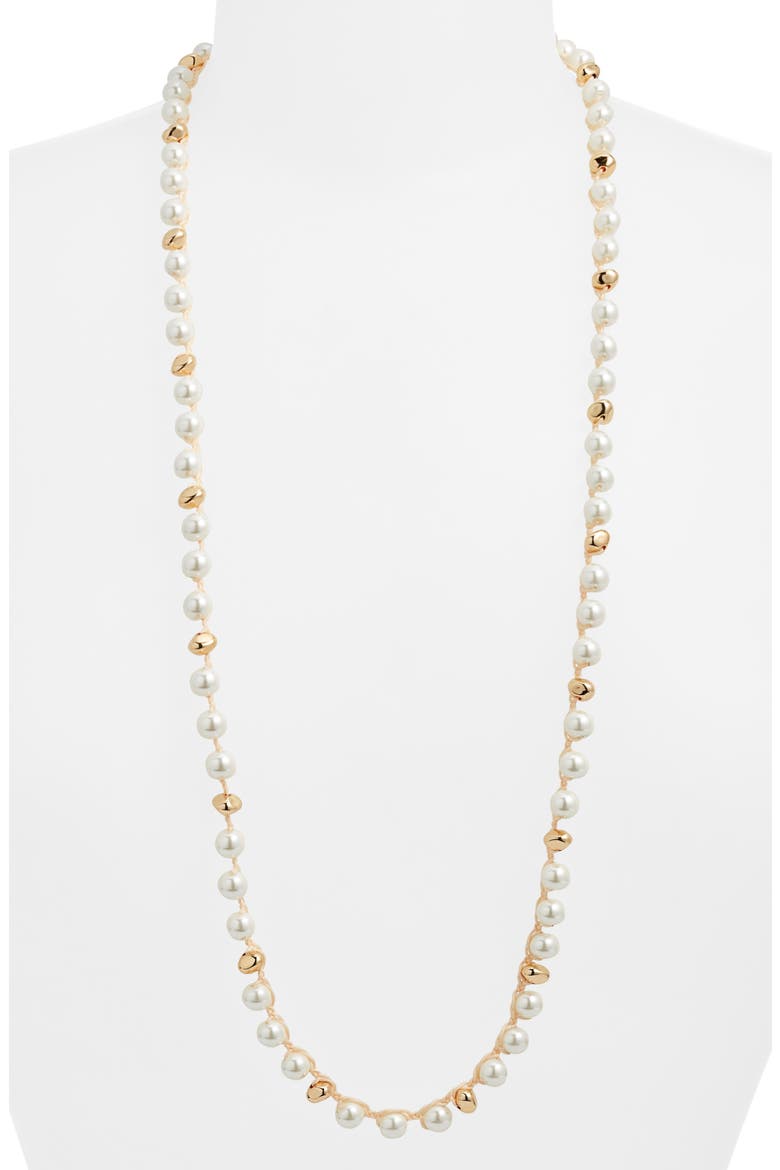 Faux Pearl Macramé Long Necklace, Alternate, color, WHITE- NATURAL