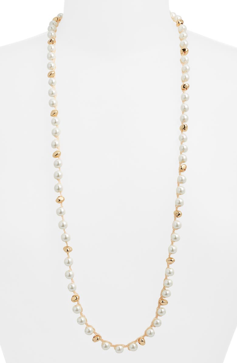 Nordstrom Faux Pearl Macramé Long Necklace, Alternate, color, White- Natural