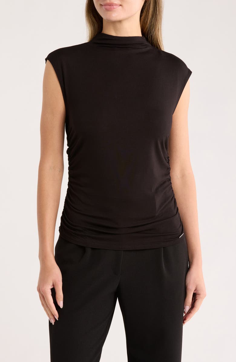 T Tahari Ruched Mock Neck Top, Main, color,